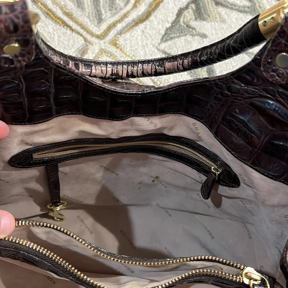 💕 Brahmin crocodile leather purple x large satchel bag nice 💕
